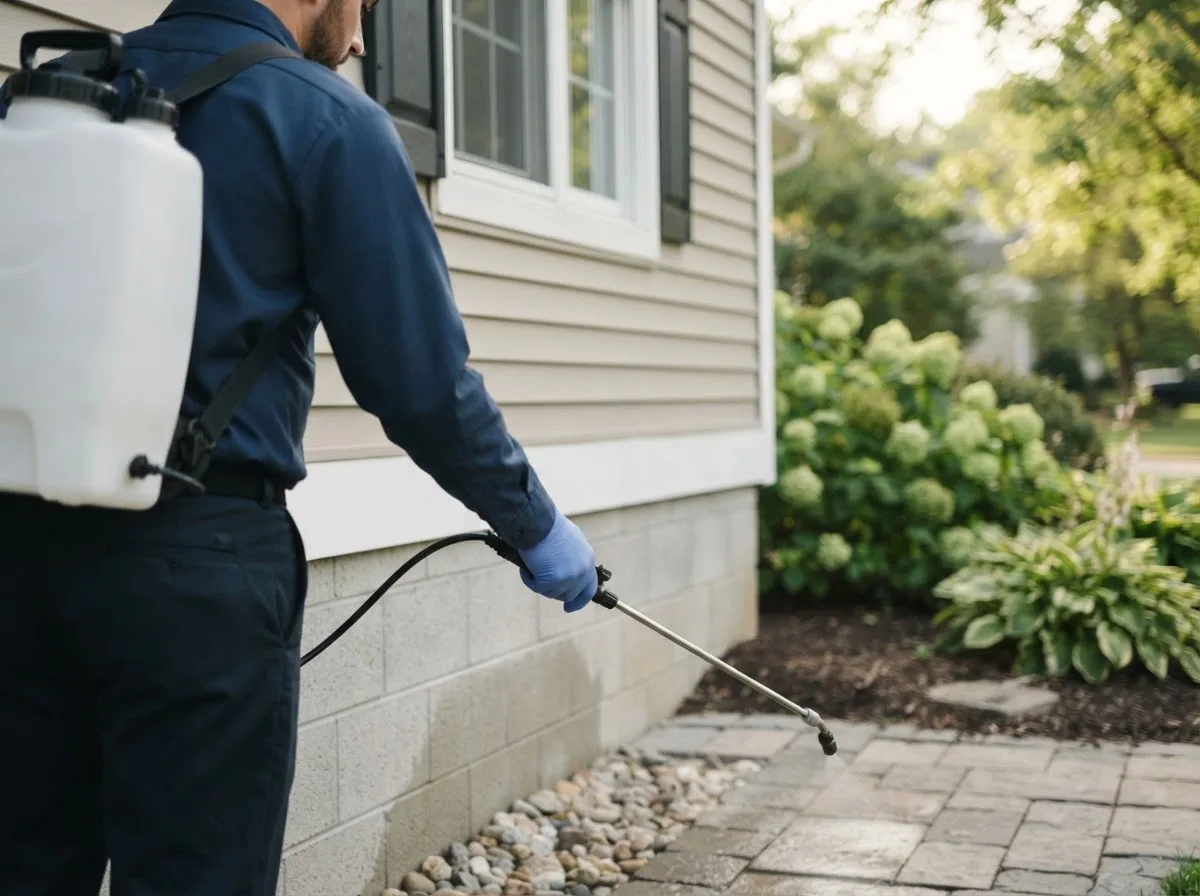 Pest control technician inspecting a home in Columbia Falls, MT